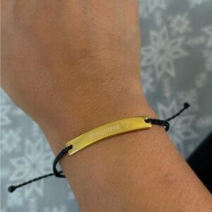 Gold Bar Bracelet with Black Cord